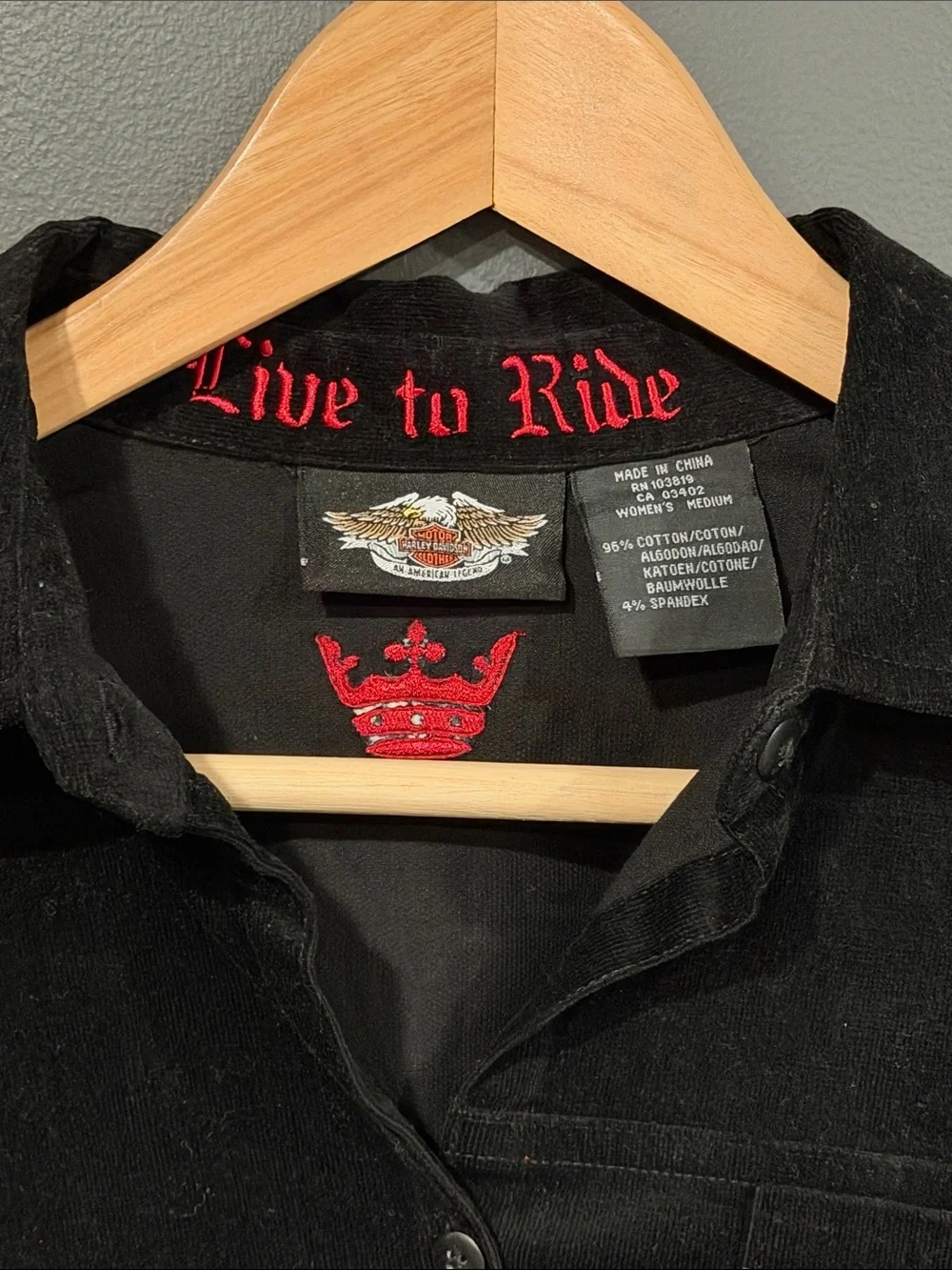 Harley-Davidson Black Suede Button-Front Jacket with Red Embroidered Crest